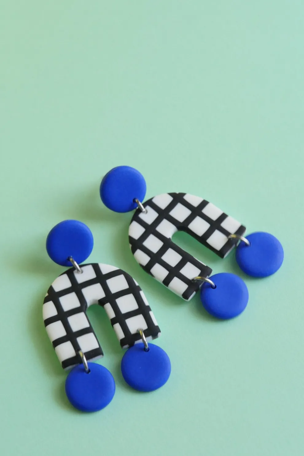 CROCODILE AGILE Arch Earrings - Blue Checks and Pastille