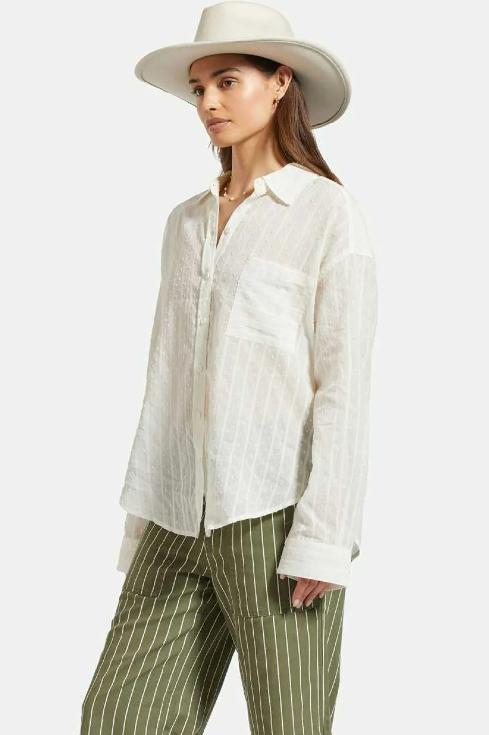 BRIXTON Vintage Military Trousers - Olive White Stripe